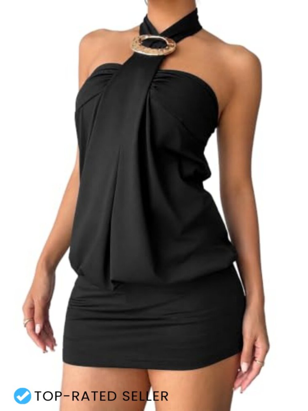 Halter Mini Dress Bodycon Sleeveless Open Back Flowy Party Club Night Out